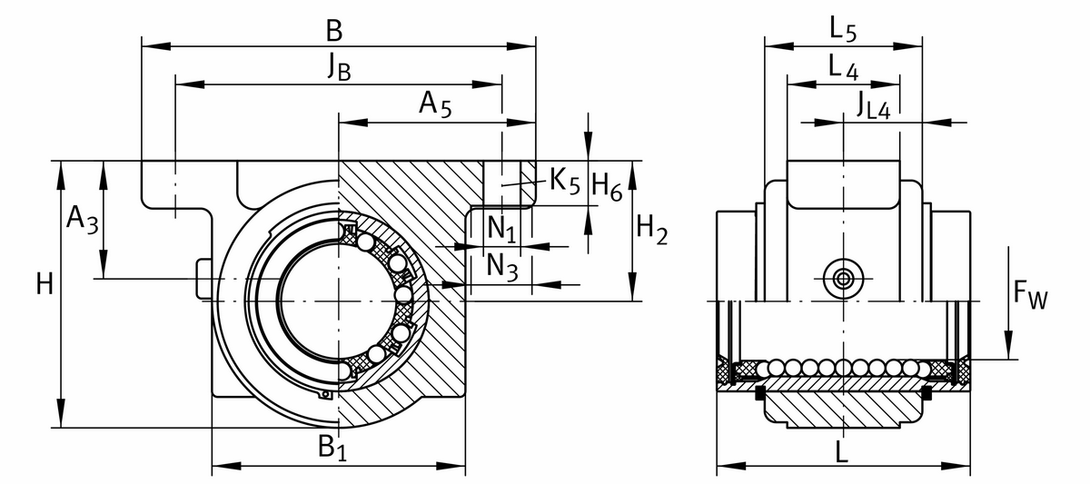 Узел с шарикоподшипником для линейного перемещения INA KGB25-PP-AS