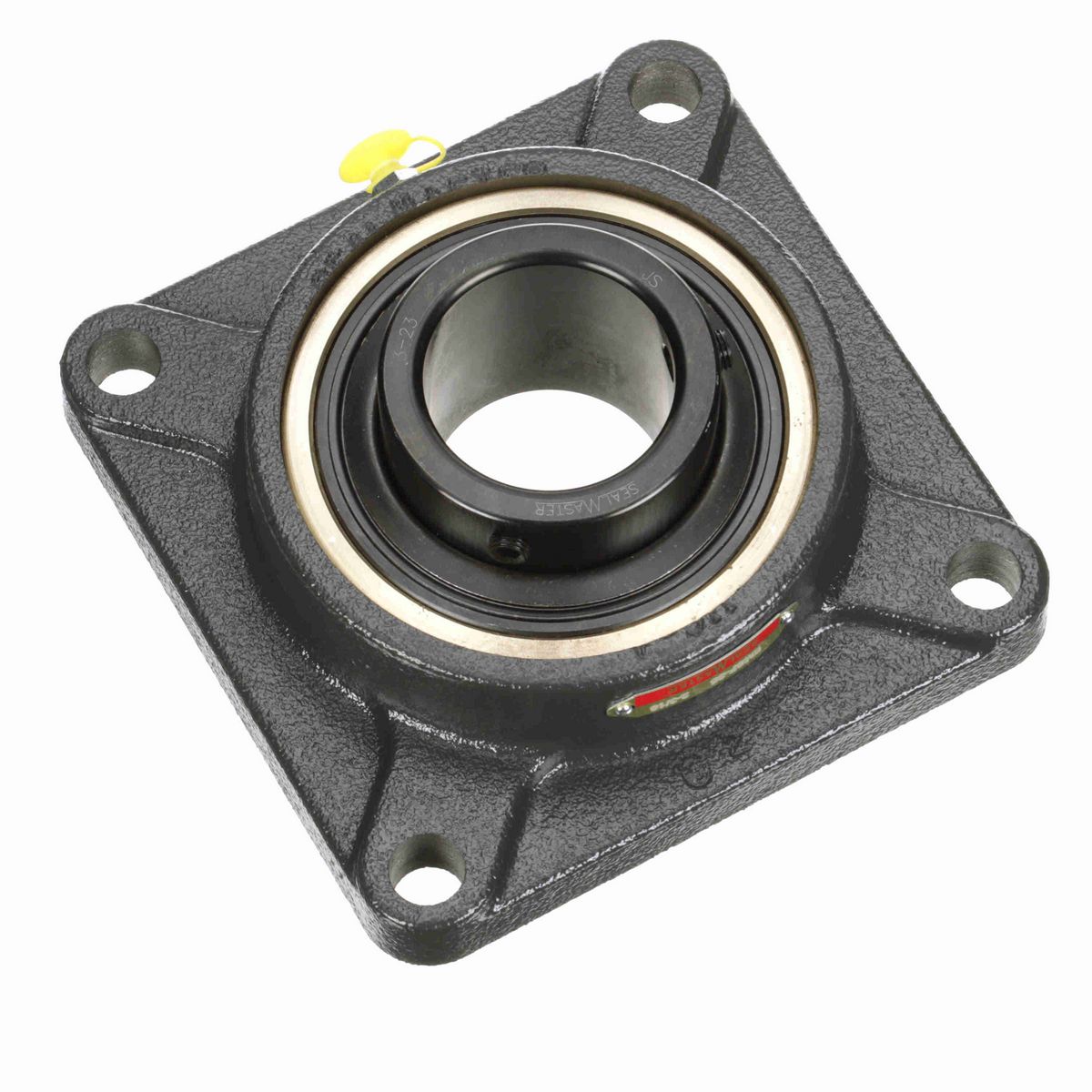 Sealmaster Mounted Cast Iron Four Bolt Flange Ball Bearing - 52100 Bearing Steel, Black Oxided - Setscrew Lock - EMSF-35