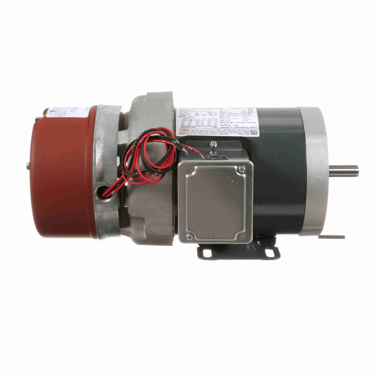 LEESON Brake Motor, 0.33 & 0.25 HP, 3 Ph, 60 & 50 Hz, 208-230/460 & 190/380 V, 1200 & 1000 RPM, 56C Frame, TEFC - D451