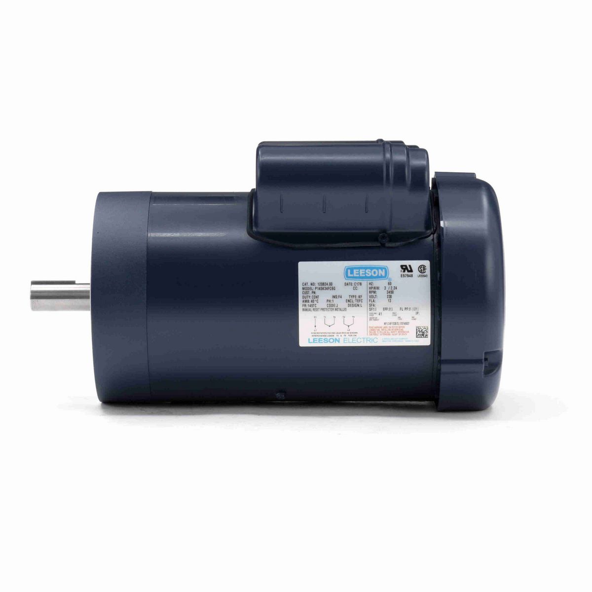 LEESON Woodworking Duty Motor, 3 HP, 1 Ph, 60 Hz, 230 V, 3600 RPM, 145TC Frame, TEFC - 120824.00