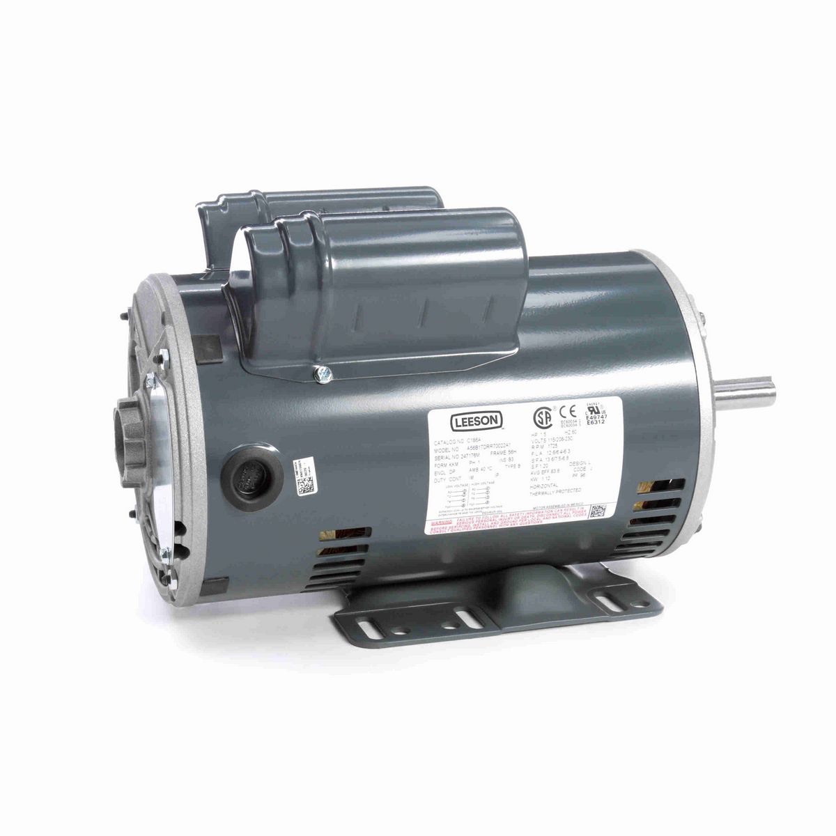 LEESON General Purpose Motor, 1.50 HP, 1 Ph, 60 Hz, 115/208-230 V, 1800 RPM, 56H Frame, DP - C186A