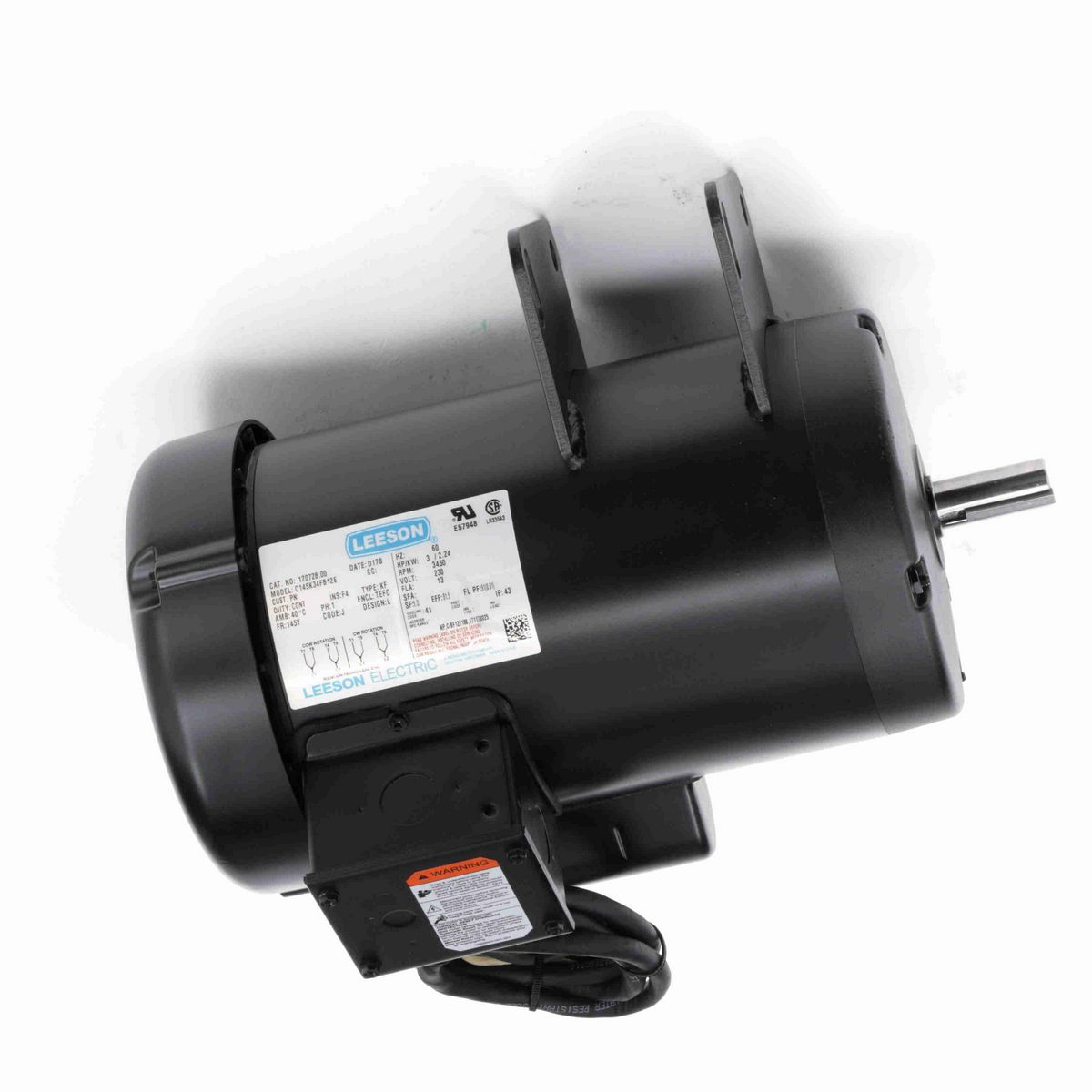 LEESON Other Purpose Motor, 3 HP, 1 Ph, 60 Hz, 230 V, 3600 RPM, 145Y Frame, TEFC - 120728.00
