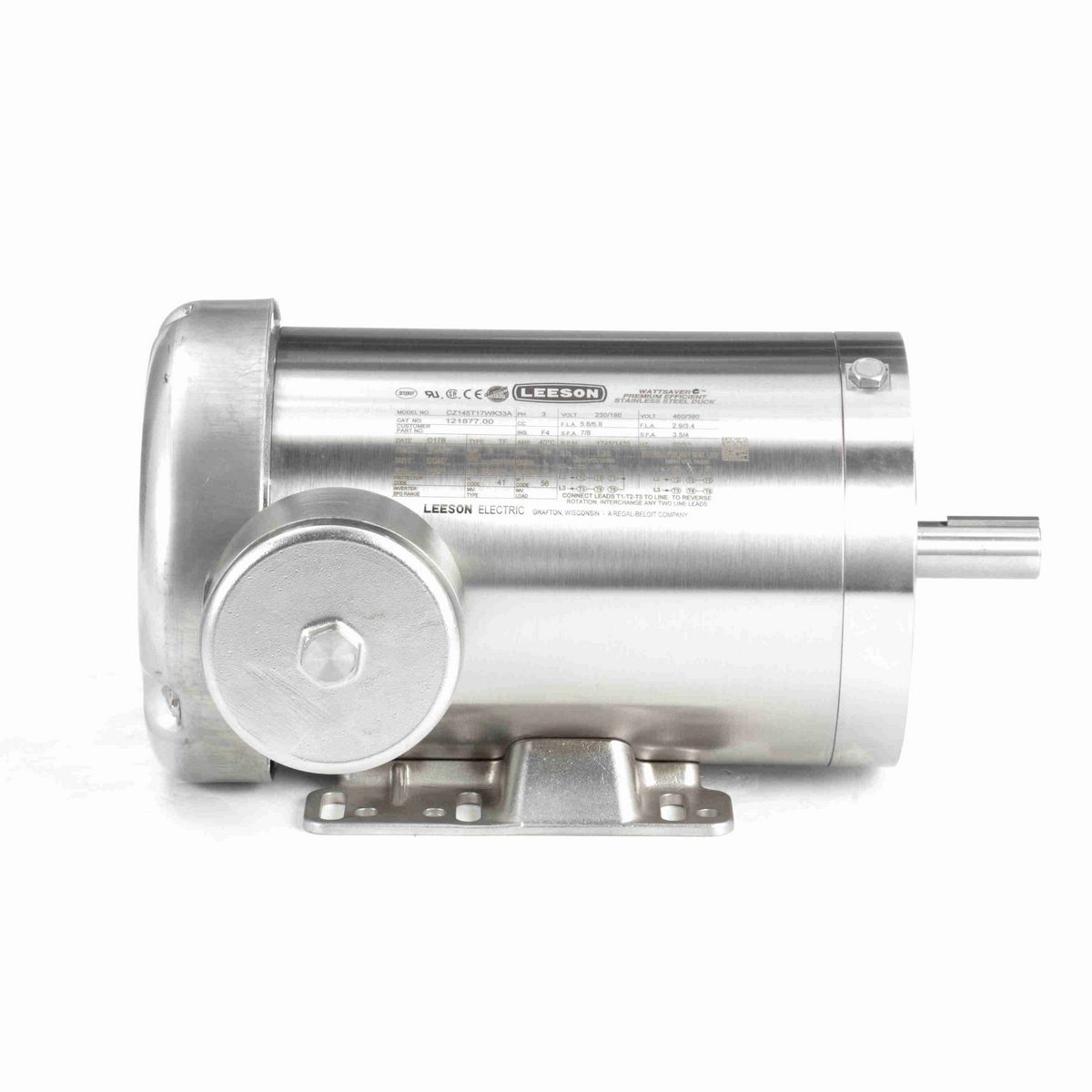 LEESON Premium Duck™ General Purpose Motor, 2 & 2 HP, 3 Ph, 60 & 50 Hz, 230/460 & 190/380 V, 1800 & 1500 RPM, 145TC Frame, TEFC - 121877.00