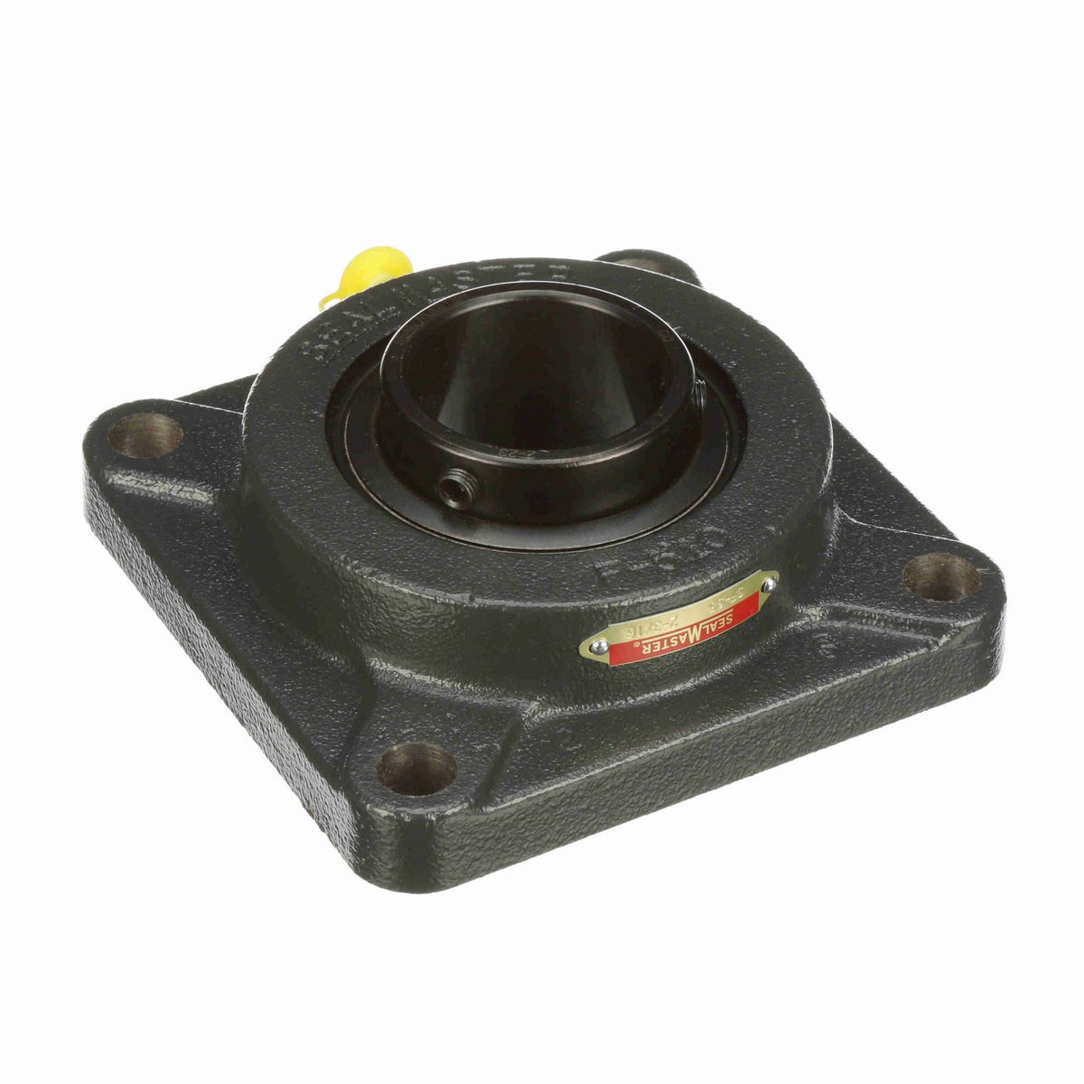 Sealmaster Mounted Cast Iron Four Bolt Flange Ball Bearing - 52100 Bearing Steel, Black Oxided - Setscrew Lock - SF-35