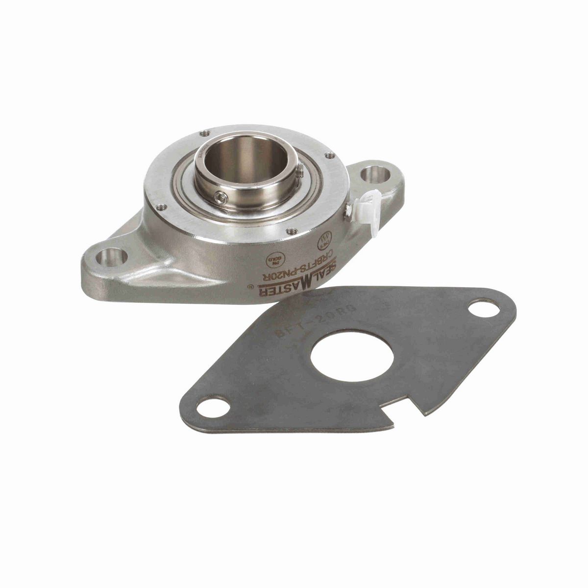 Sealmaster Mounted Stainless Steel Two Bolt Flange Ball Bearing - 52100 Bearing Steel, Phosphorus Nickel Coated - Setscrew Lock - Corrosion Resistant - CRBFTS-PN20R