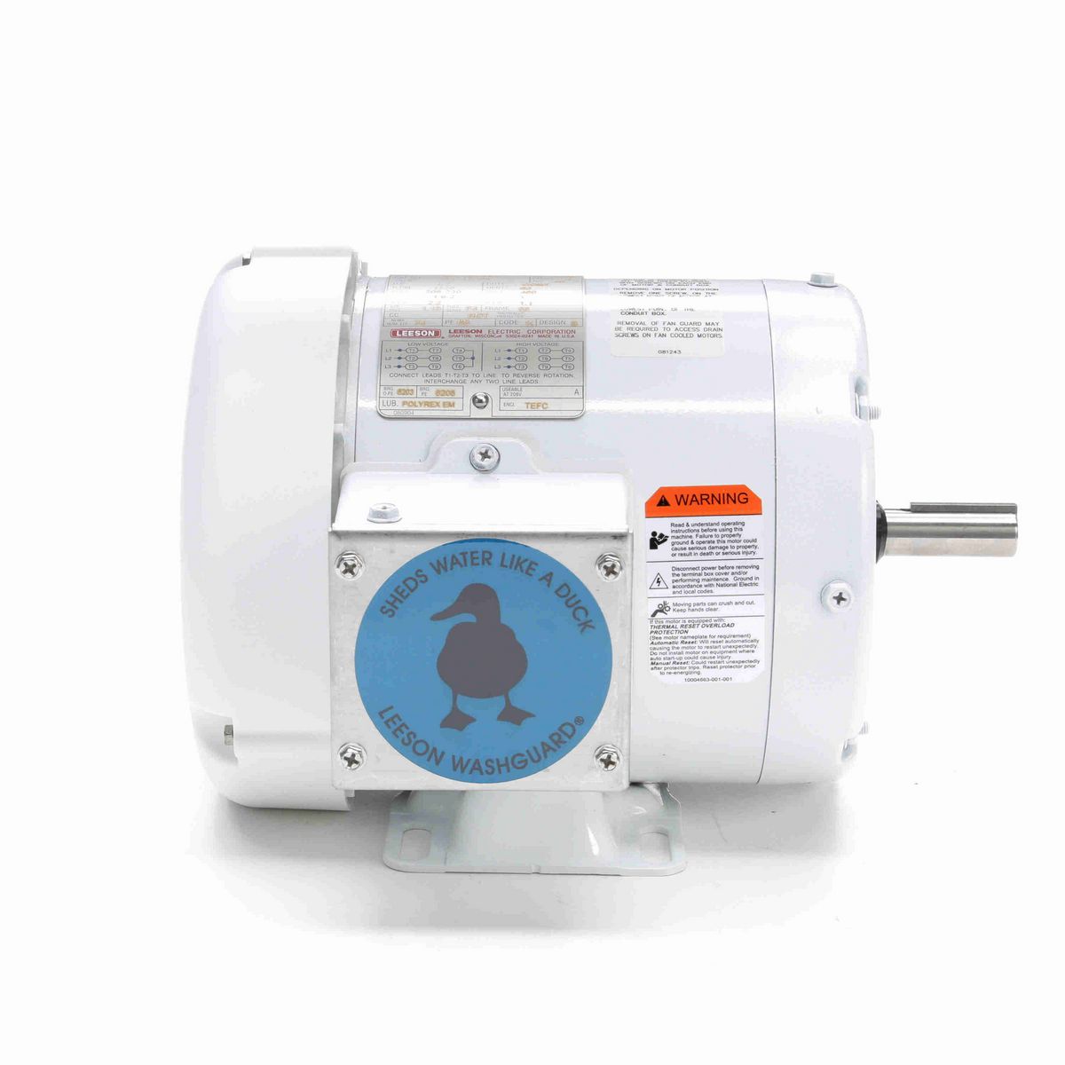LEESON White Duck™ General Purpose Motor, 0.50 HP, 3 Ph, 60 Hz, 230/460 V, 1800 RPM, 56 Frame, TEFC - 112427.00