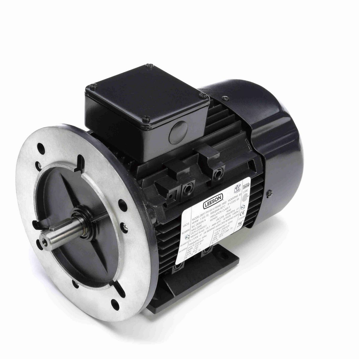 LEESON Aluminium Motor, 1 & 1 HP, 3 Ph, 60 & 50 Hz, 230/460 & 200/400 V, 1800 & 1500 RPM, 80 Frame, TEFC - R393A