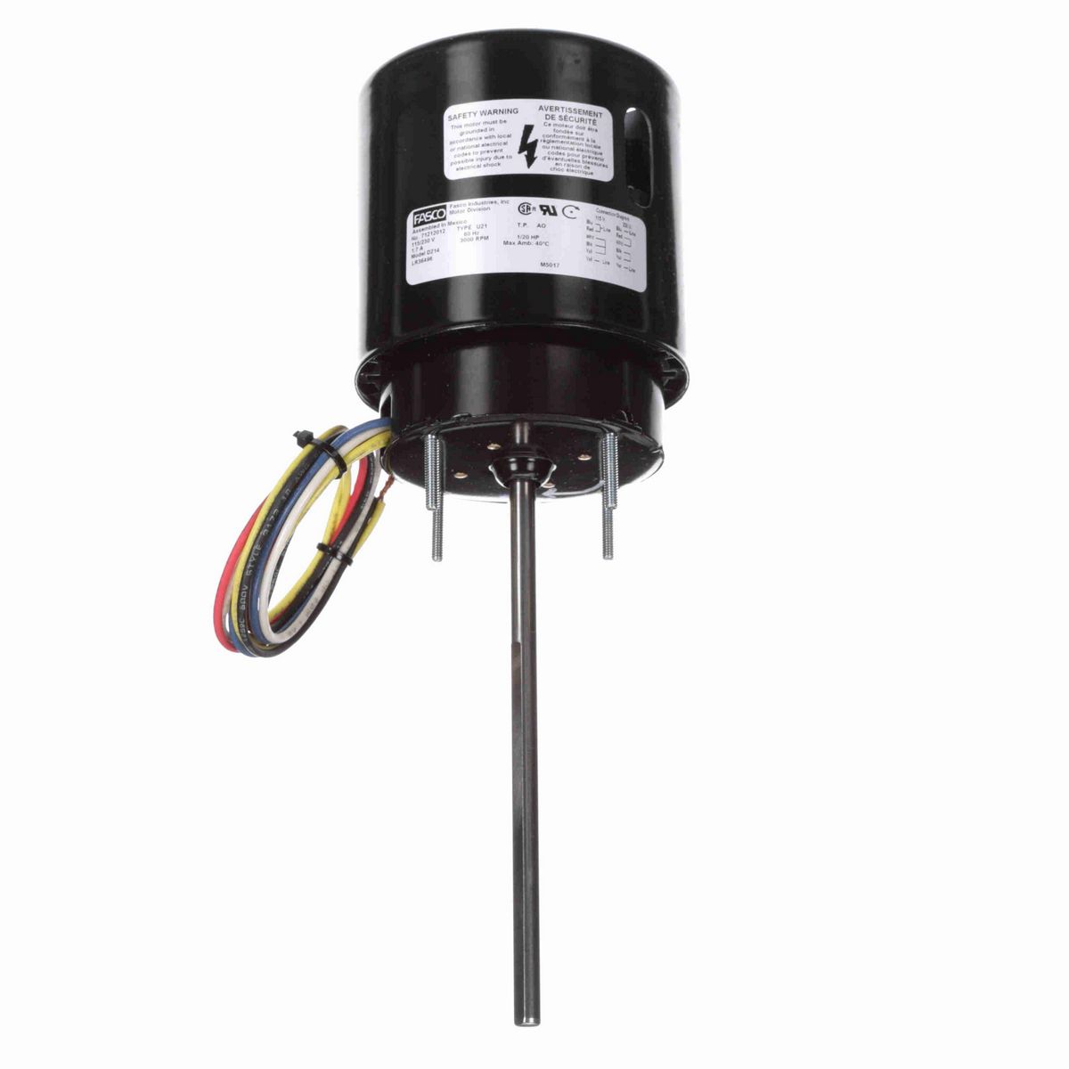 FASCO Fan and Blower Motor, 1/20 HP, 1 Ph, 60 Hz, 115/230 V, 3000 RPM, 1 Speed, 3.3" Diameter, TEFC - D214