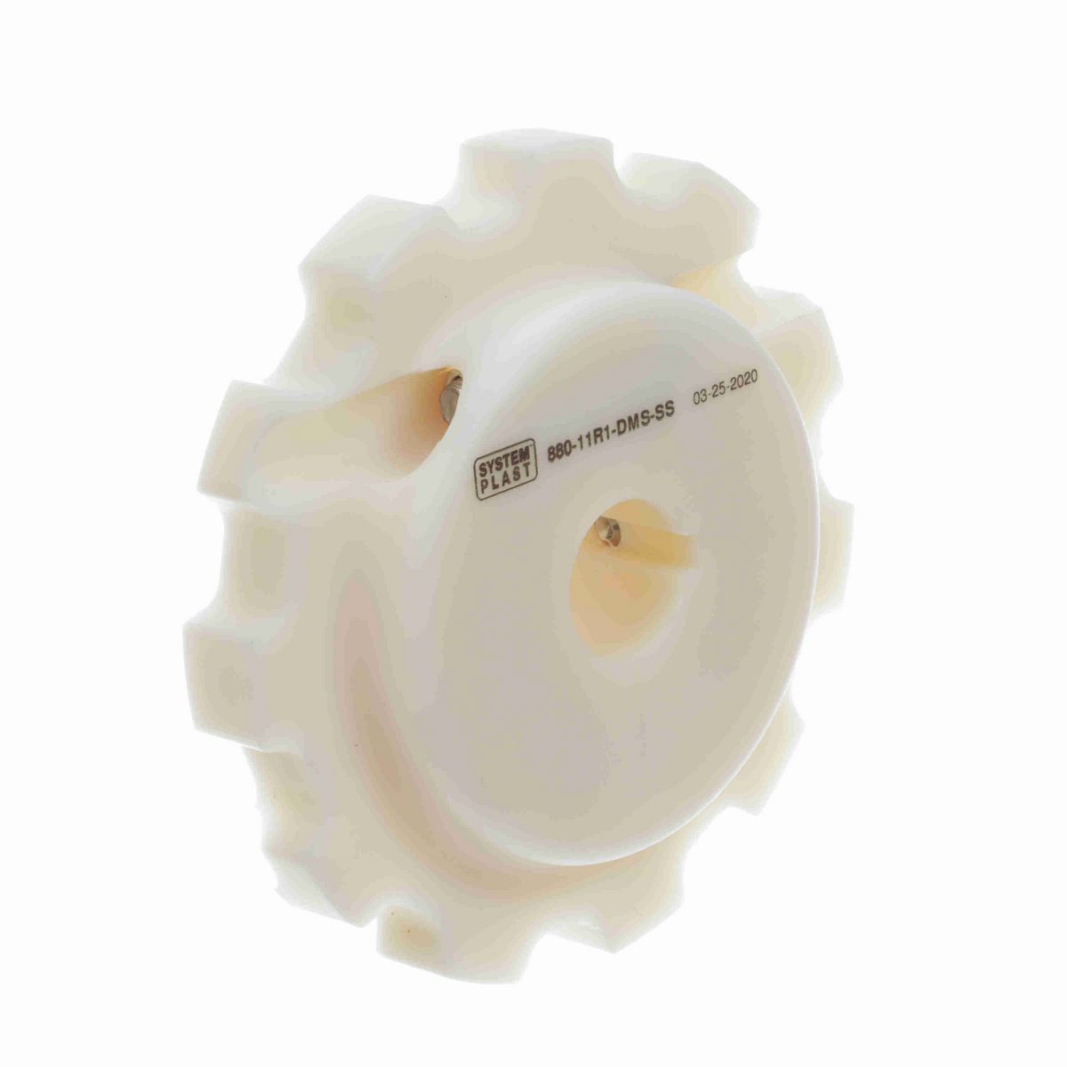 System Plast 880 Series Split Machined Sprocket with 11 Teeth, a 1in Round Shaft-Ready Bore and Setscrew - 880-11R1-DMS-SS