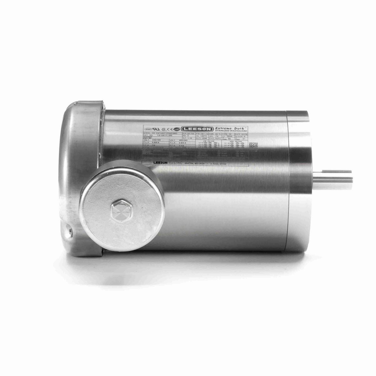 LEESON Extreme Duck® Ultra General Purpose Motor, 2 & 1.50 HP, 3 Ph, 60 & 50 Hz, 230/460 & 190/380 V, 1800 & 1500 RPM, 145TC Frame, TEFC - 121911.00