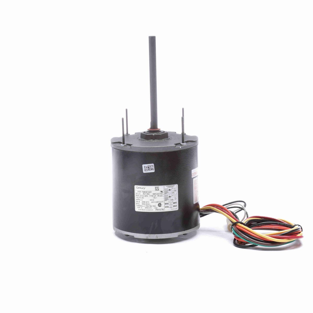 Century Condenser Fan Motor, 3/4 HP, 1 Ph, 60 Hz, 460 V, 1075 RPM, 2 Speed, 48 Frame, SEMI ENCL - FH1076