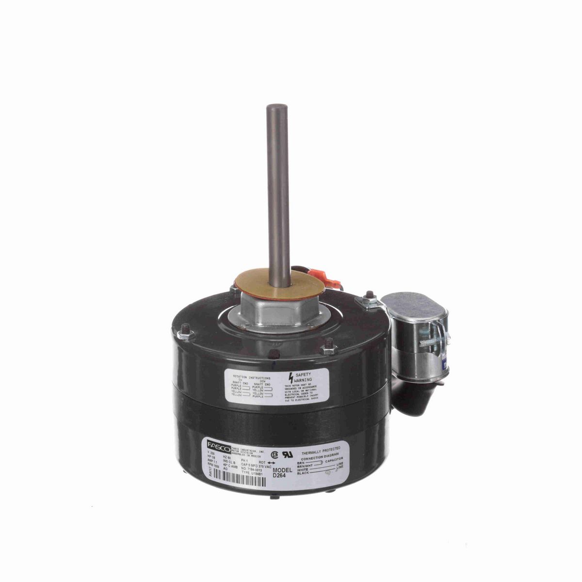 FASCO OEM Replacement Motor, 1/8 HP, 1 Ph, 60 Hz, 230 V, 1550 RPM, 1 Speed, 42 Frame, OAO - D264