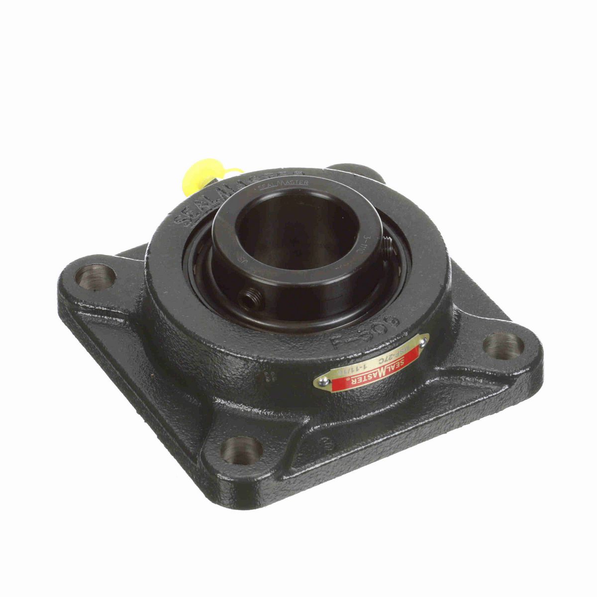 Sealmaster Mounted Cast Iron Four Bolt Flange Ball Bearing - 52100 Bearing Steel, Black Oxided - Setscrew Lock - MSF-27C