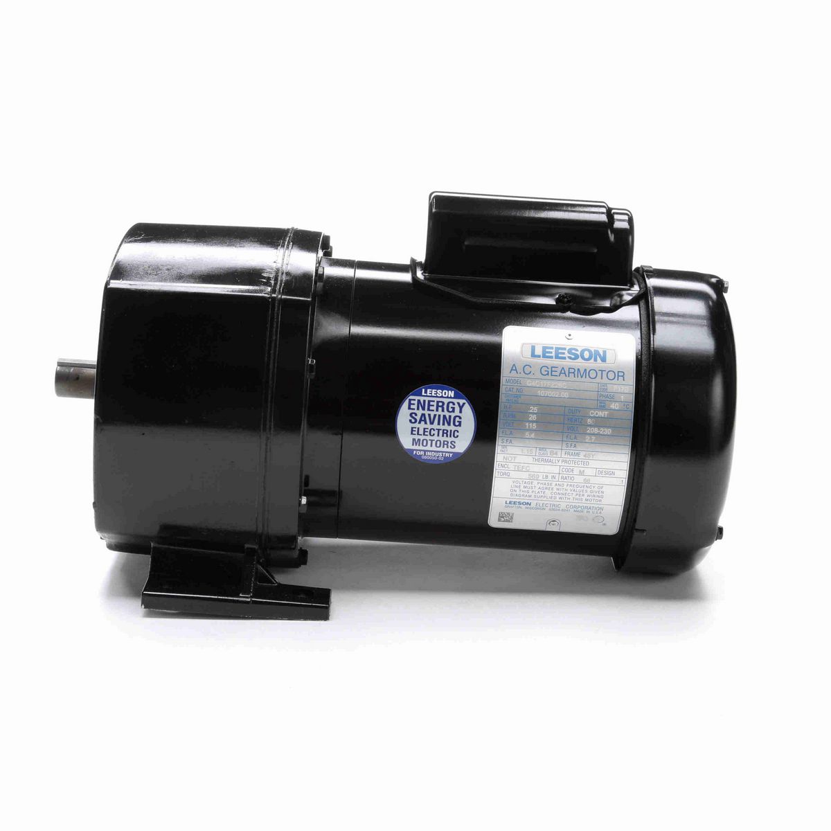 LEESON Parallel Shaft Gearmotor, 0.25 HP, 1 Ph, 60 Hz, 115/208-230 V, 26 RPM, 48Y Frame, TEFC - 107002.00