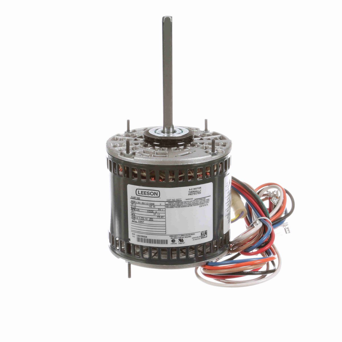 LEESON Fan and Blower Motor, 0.50 HP, 1 Ph, 60 Hz, 115 V, 1200 RPM, 48Y Frame, OPAO - X077