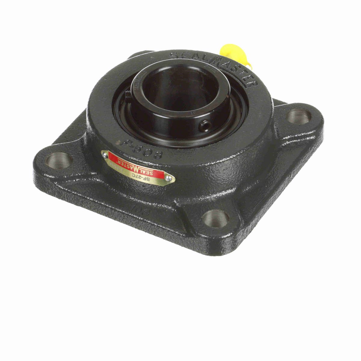 Sealmaster Mounted Cast Iron Four Bolt Flange Ball Bearing - 52100 Bearing Steel, Black Oxided - Setscrew Lock - SF-27C