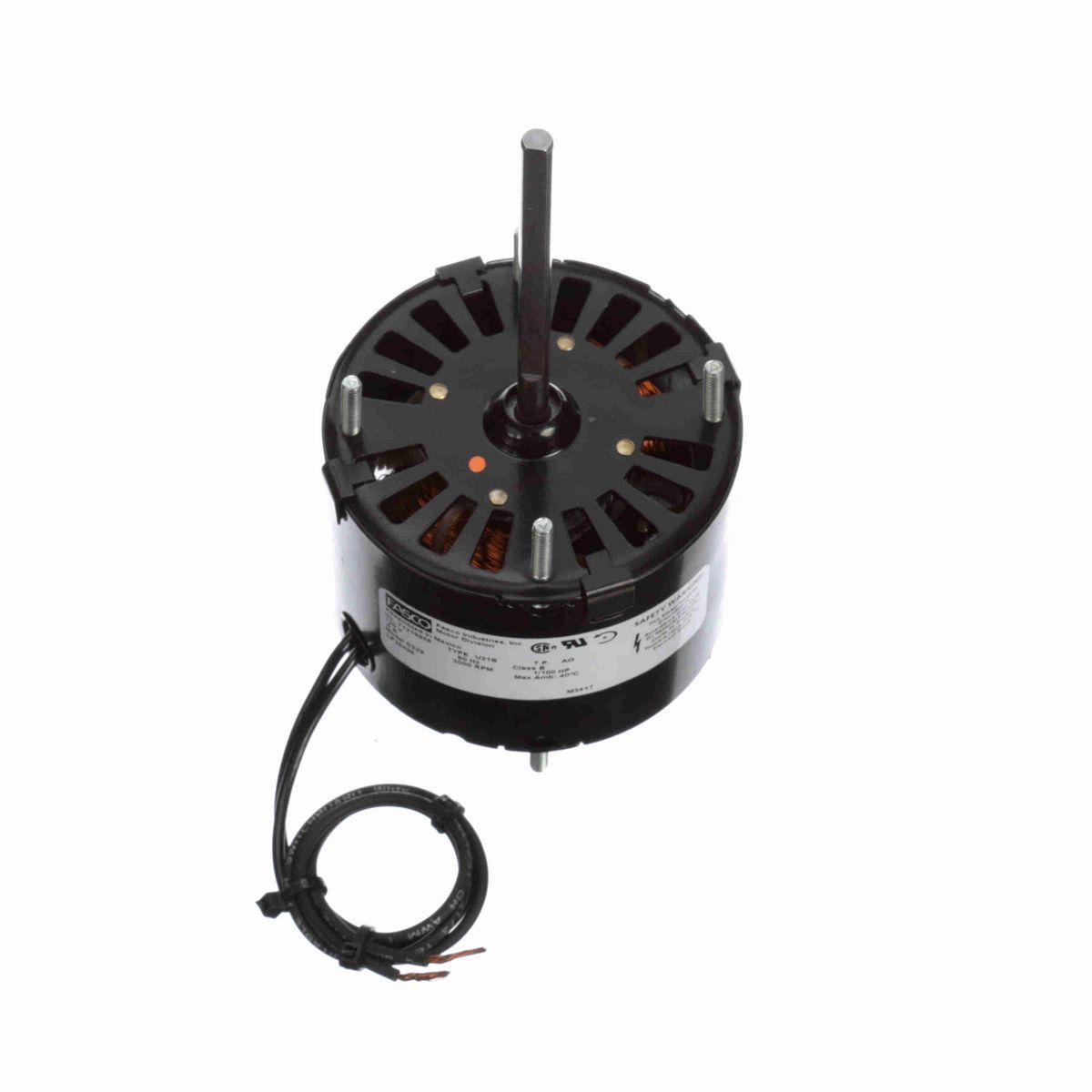 FASCO Fan and Blower Motor, 1/100 HP, 1 Ph, 60 Hz, 120 V, 3000 RPM, 1 Speed, 3.3" Diameter, OAO - D229