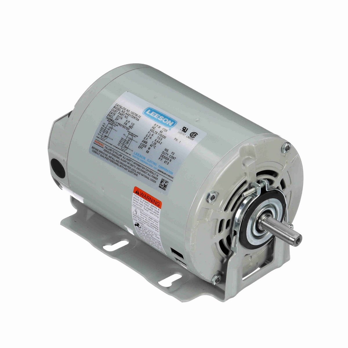 LEESON Refrigeration Motor, 0.50 HP, 1 Ph, 60 Hz, 115/230 V, 1800 RPM, 48Z Frame, DP - 103796.00