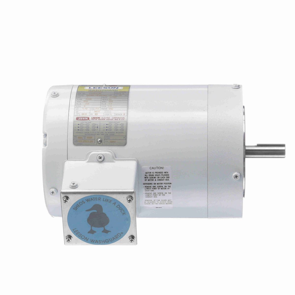 LEESON White Duck™ General Purpose Motor, 1 HP, 3 Ph, 60 Hz, 230/460 V, 3600 RPM, 56C Frame, TENV - 113023.00