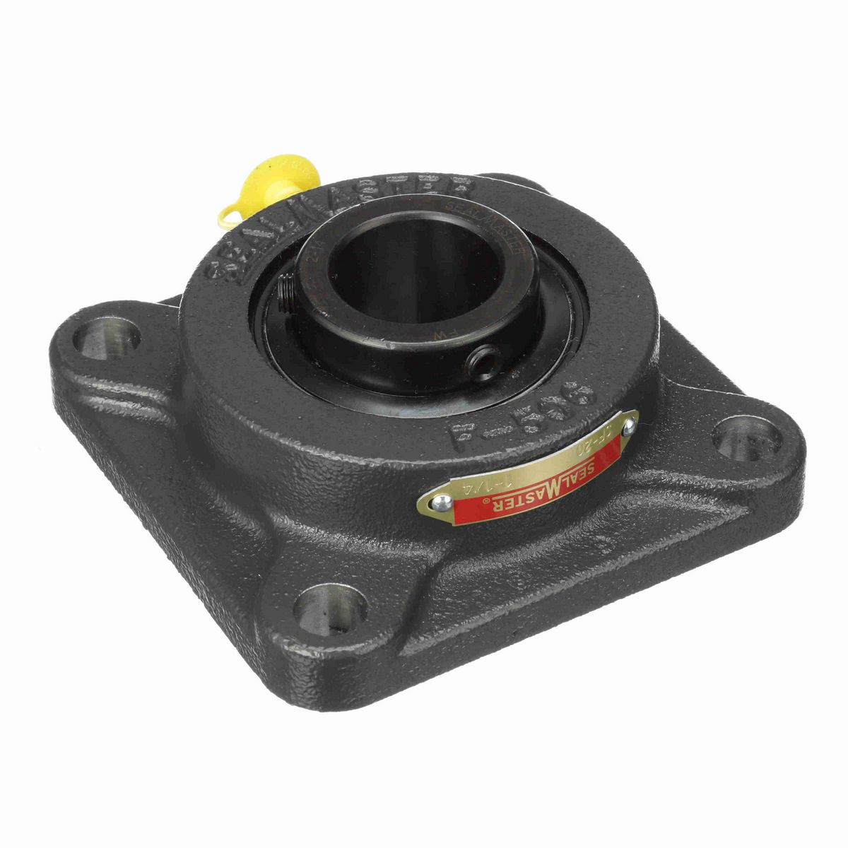 Sealmaster Mounted Cast Iron Four Bolt Flange Ball Bearing - 52100 Bearing Steel, Black Oxided - Setscrew Lock - SF-20