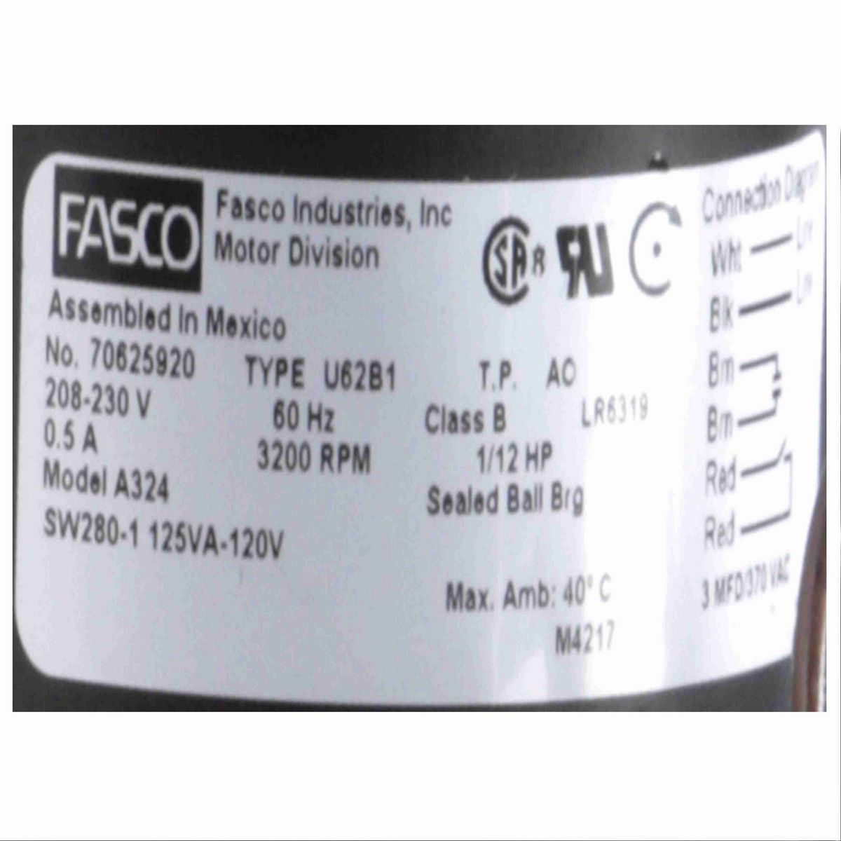 FASCO Rectangular Outlet Permanent Split Capacitor OEM Replacement Draft Inducer Blower, 208-230 Volts, Flange: No - A324