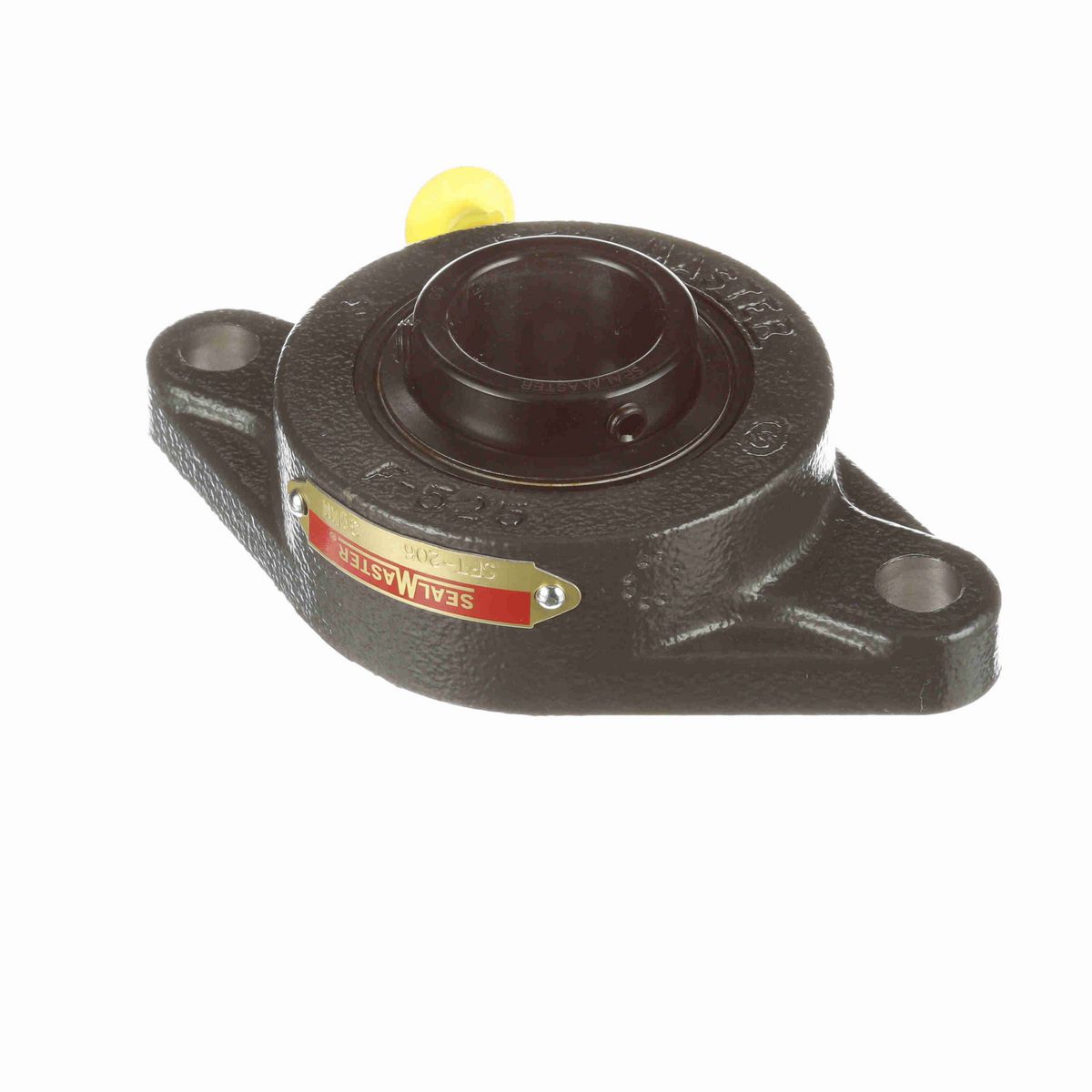 Sealmaster Mounted Cast Iron Two Bolt Flange Ball Bearing - 52100 Bearing Steel, Black Oxided - Setscrew Lock - SFT-206