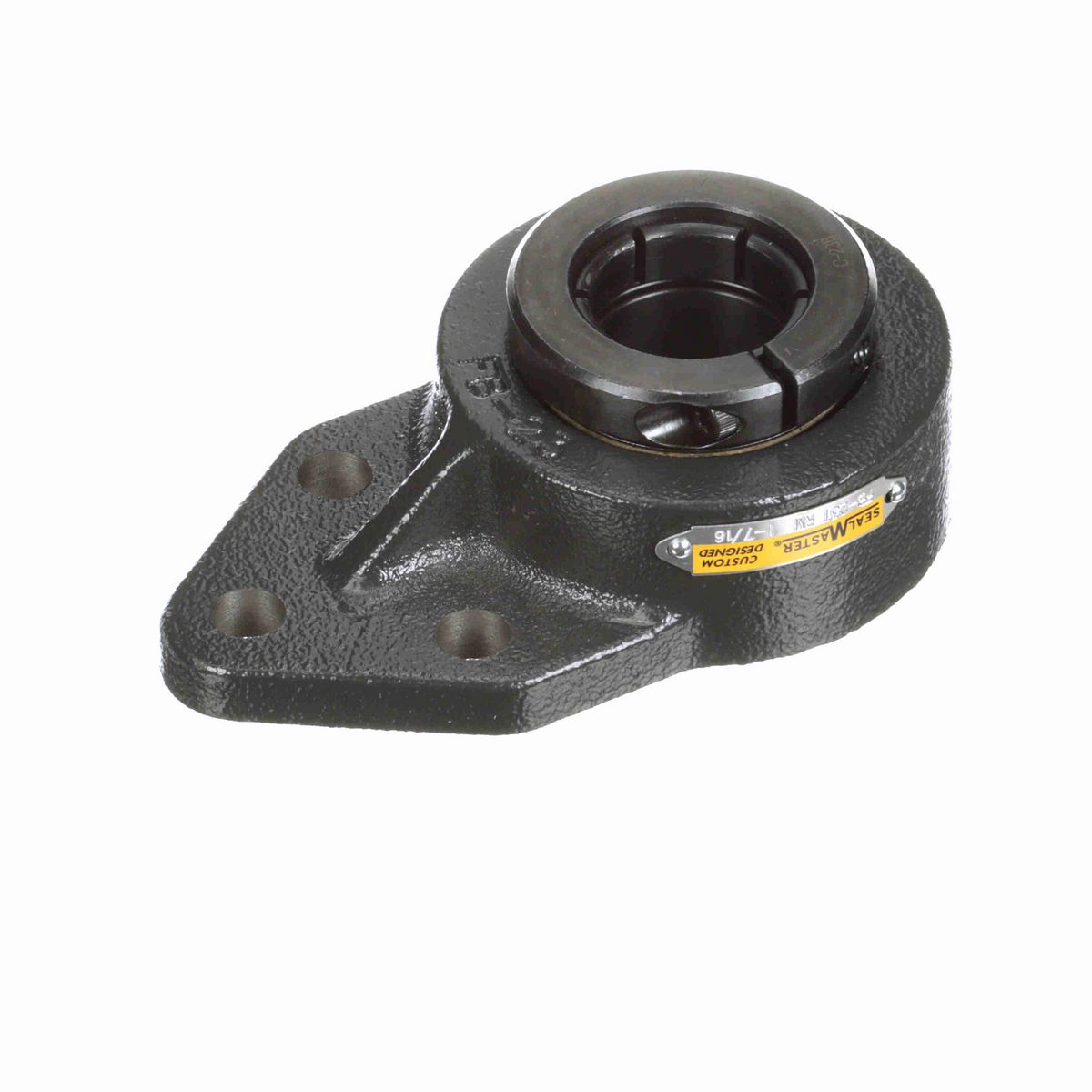 Sealmaster Mounted Cast Iron Three Bolt Flange Bracket Ball Bearing - 52100 Bearing Steel, Black Oxided - Concentric Lock - Reduced Maintenance - Lubed for Life - FB-23T RM