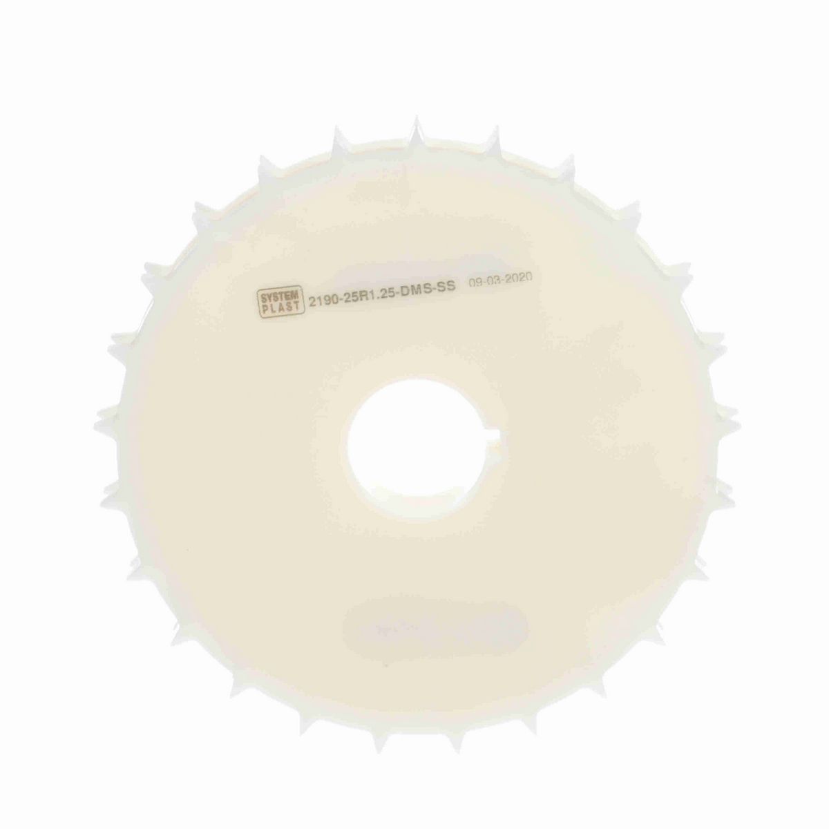 System Plast 2190 Series Split Machined Sprocket with 25 Teeth, a 1-1/4in Round Shaft-Ready Bore and Setscrew - 2190-25R1.25-DMS-SS