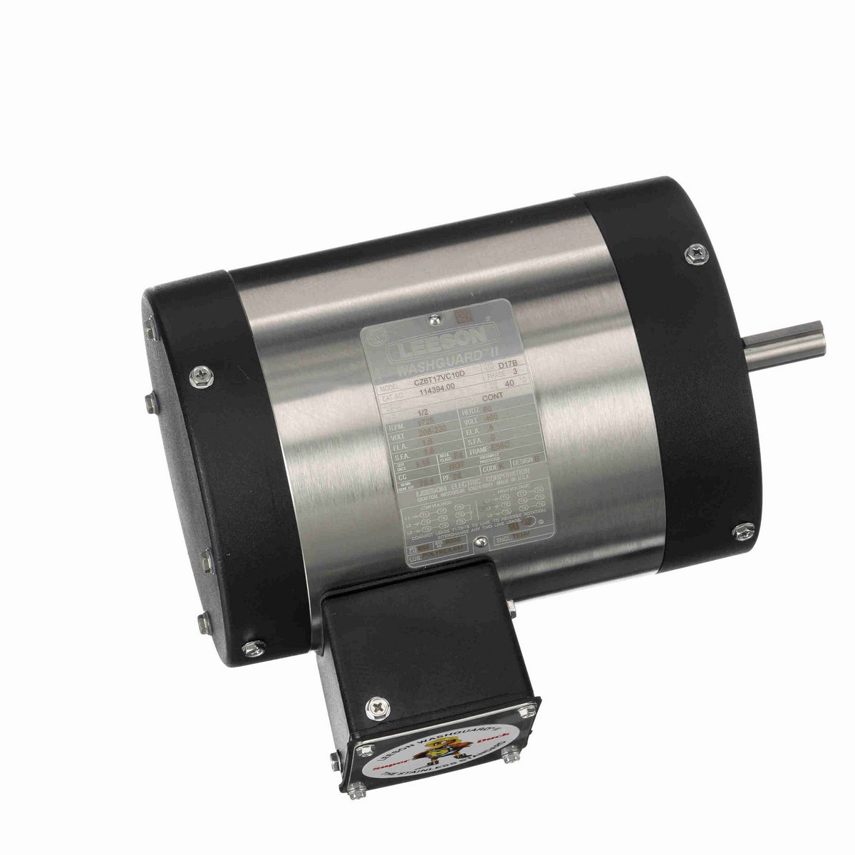 LEESON Washguard® ll General Purpose Motor, 0.50 HP, 3 Ph, 60 Hz, 230/460 V, 1800 RPM, 56C Frame, TENV - 114394.00