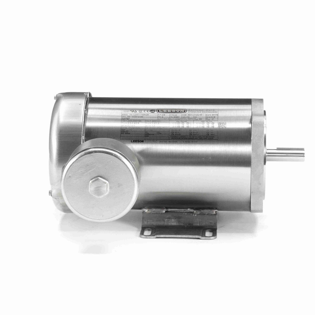 LEESON Extreme Duck® Ultra General Purpose Motor, 0.75 & 0.75 HP, 3 Ph, 60 & 50 Hz, 230/460 & 190/380 V, 1800 & 1500 RPM, S56C Frame, TEFC - 103412.00