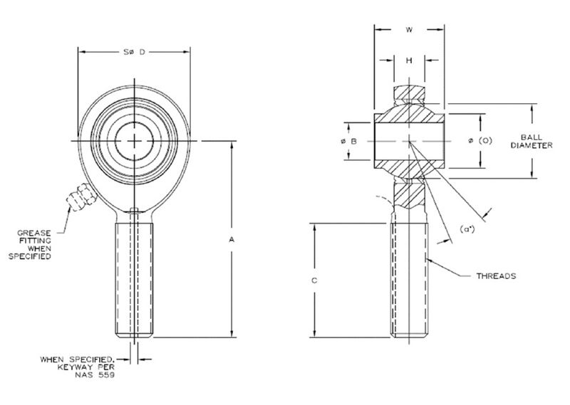 Aurora Bearing HXAM-E-10 & HXAB-E-10 High Misalignment Series Male Rod Ends Timken HXAM-8EF-10K