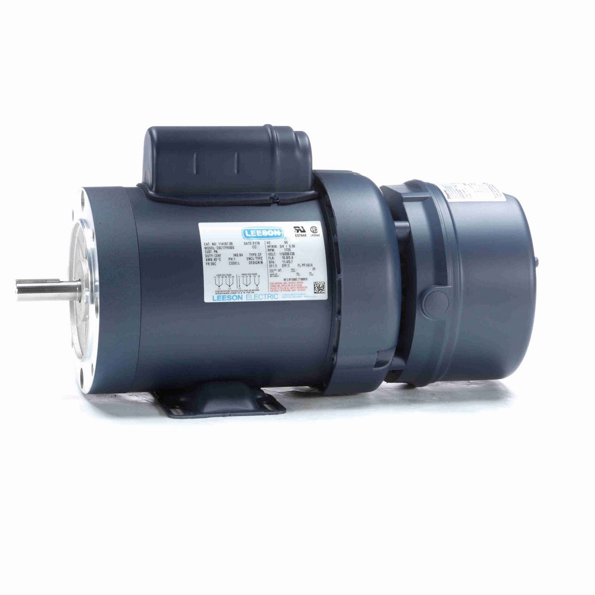 LEESON Brake Motor, 0.75 HP, 1 Ph, 60 Hz, 115/230 V, 1800 RPM, 56C Frame, TEFC - 114167.00