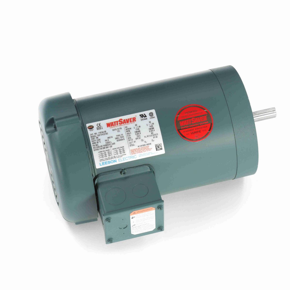 LEESON General Purpose Motor, 2 & 2 HP, 3 Ph, 60 & 50 Hz, 230/460 & 190/380 V, 1800 & 1500 RPM, 56C Frame, TEFC - 116744.00