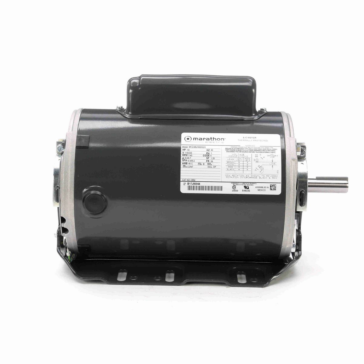 LEESON General Purpose Motor, 0.50 HP, 1 Ph, 60 Hz, 115/230 V, 1200 RPM, 56 Frame, DP - C552