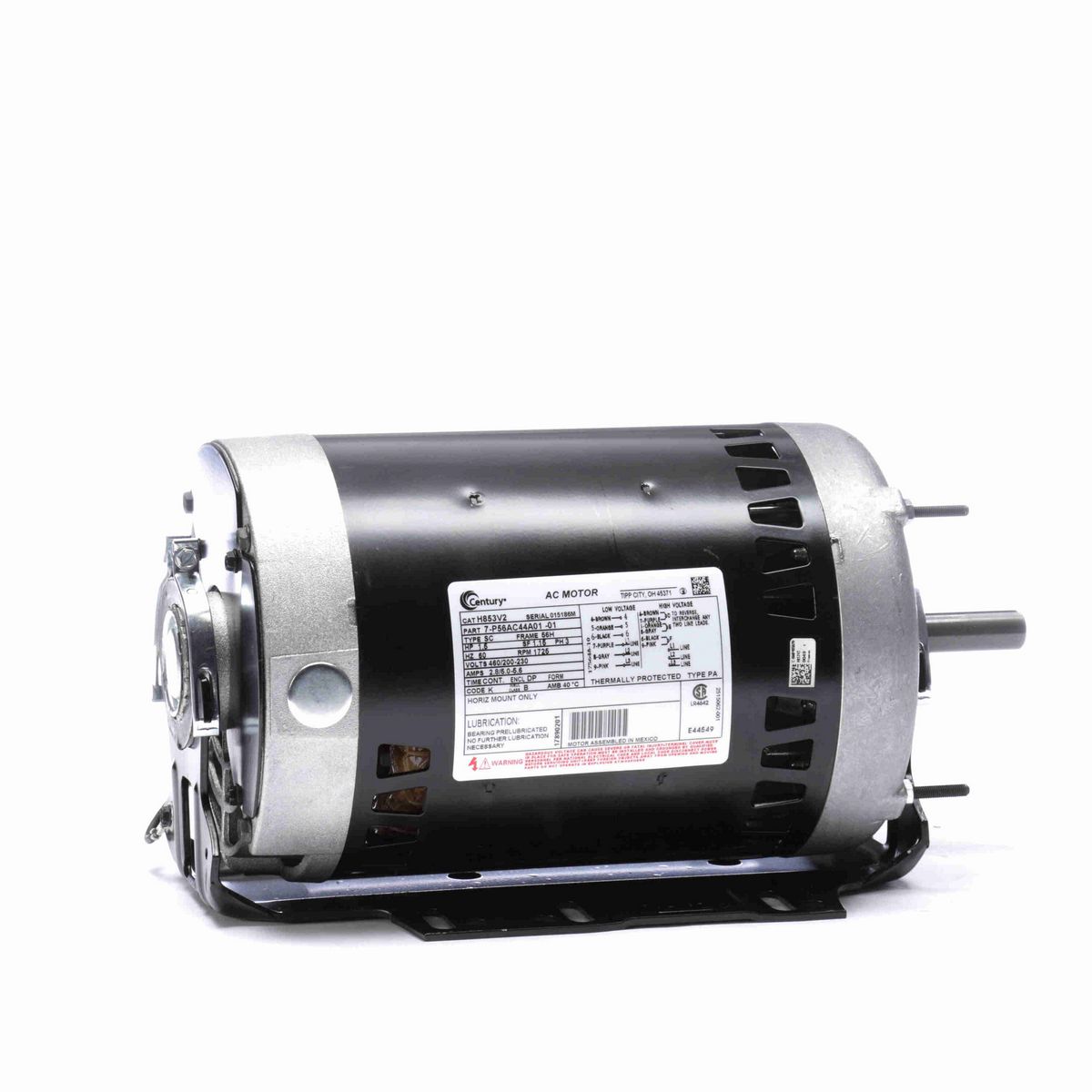 Century Fan and Blower Motor, 1.5 HP, 3 Ph, 60 Hz, 460/200-230 V, 1800 RPM, 56H Frame, DP - H853V2