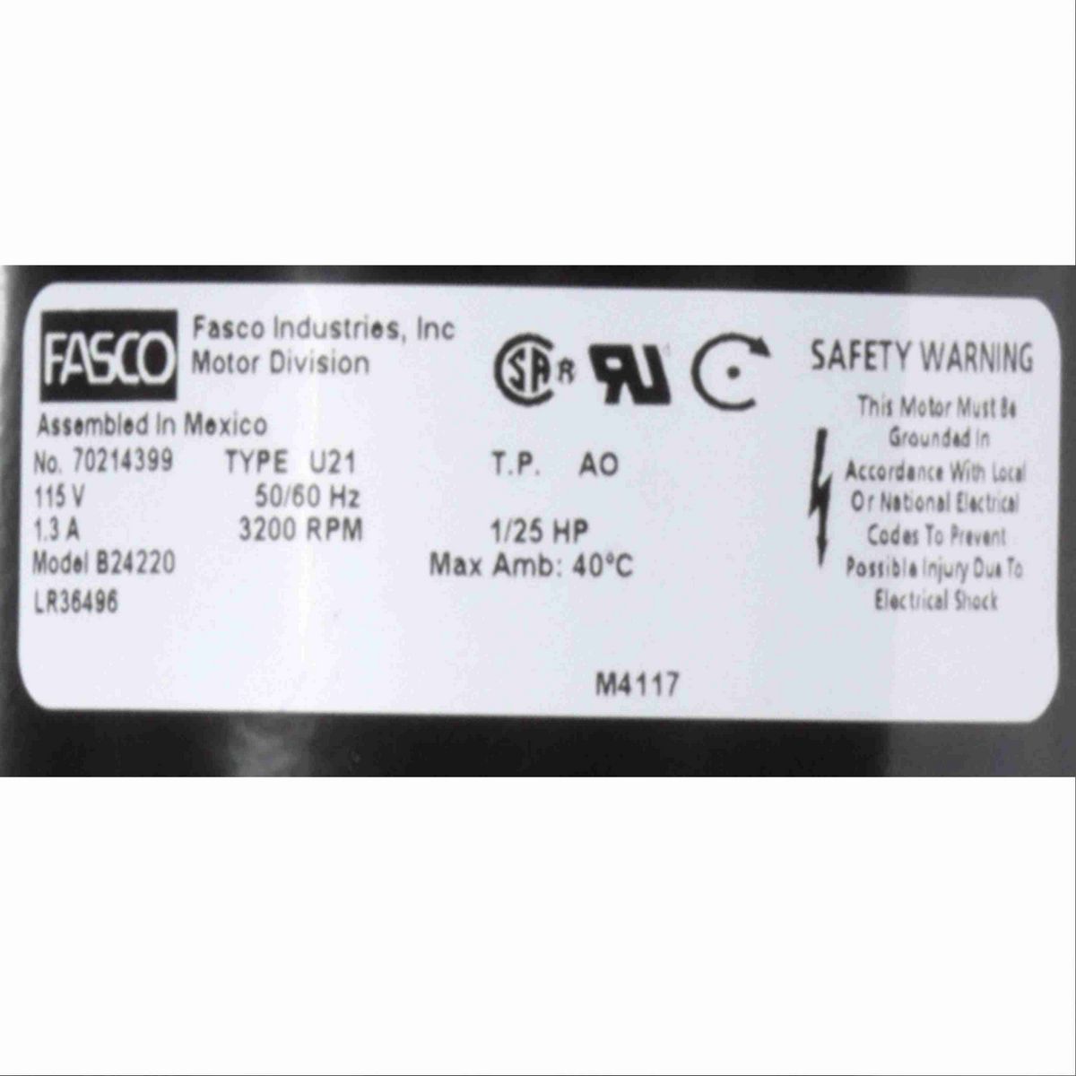 FASCO Rectangular Outlet Shaded Pole Centrifugal Blower, 115 Volts, Flange: Yes - B24220