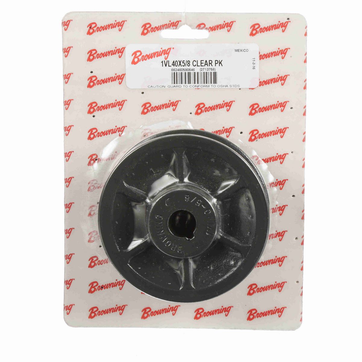 Browning 1 Groove Cast Iron Finish Bore FHP Variable Pitch Sheave Clear Pack - 1VL40X5/8 CLEAR PK