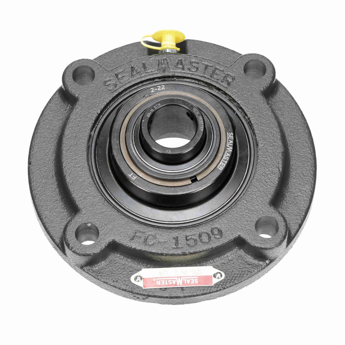 Sealmaster Mounted Cast Iron Flange Cartridge Ball Bearing - 52100 Bearing Steel, Black Oxided - Setscrew Lock - SFC-34