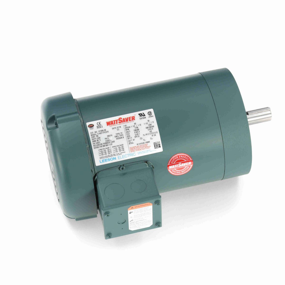 LEESON General Purpose Motor, 1.50 & 1.50 HP, 3 Ph, 60 & 50 Hz, 230/460 & 190/380 V, 1800 & 1500 RPM, 145TC Frame, TEFC - 121066.00