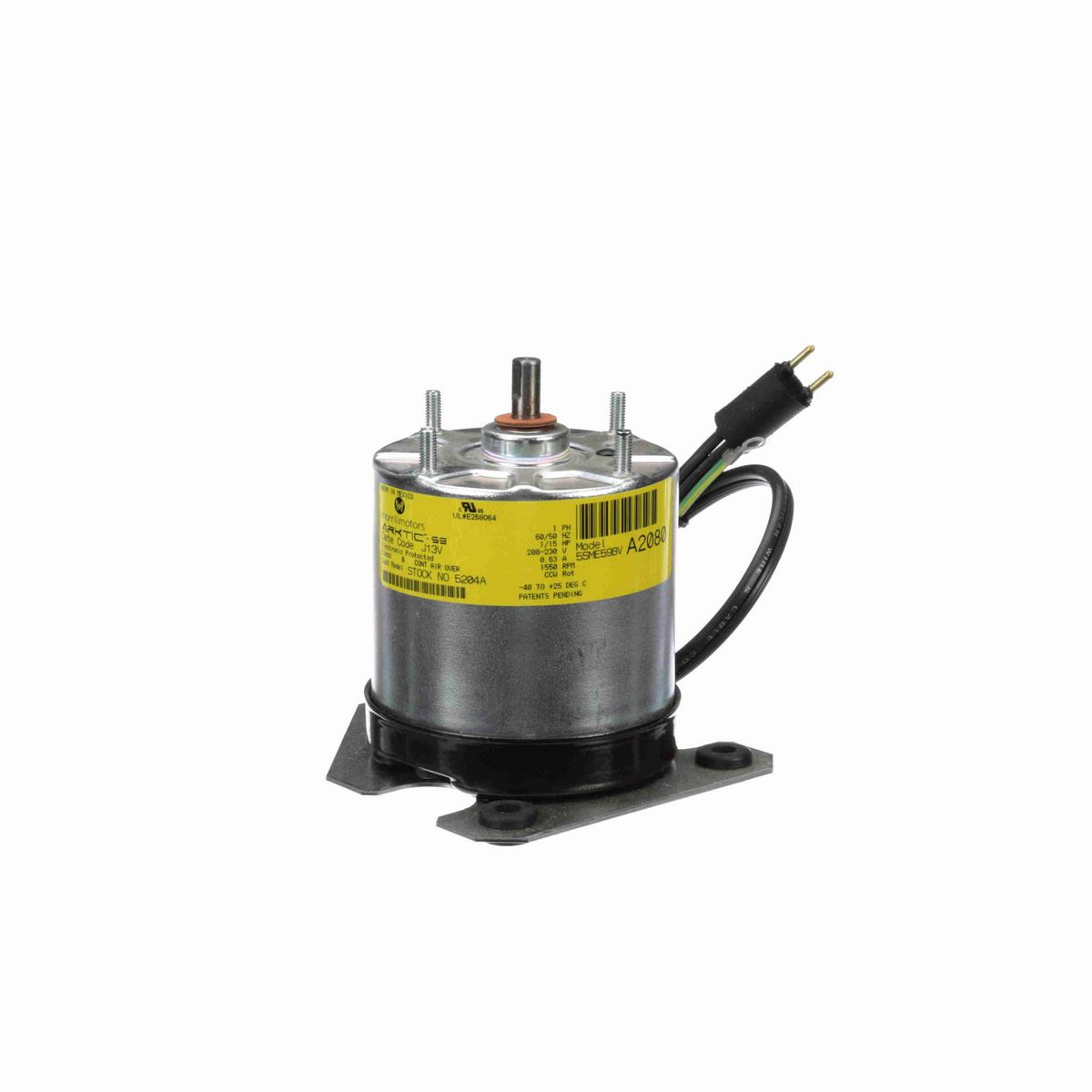 Morrill Motors ARKTIC® 59 Refrigeration Motor, 1/15 HP, 1 Ph, 60/50 Hz, 208-230 V, 1550 RPM, 3.45 Frame, TEAO - 5204A