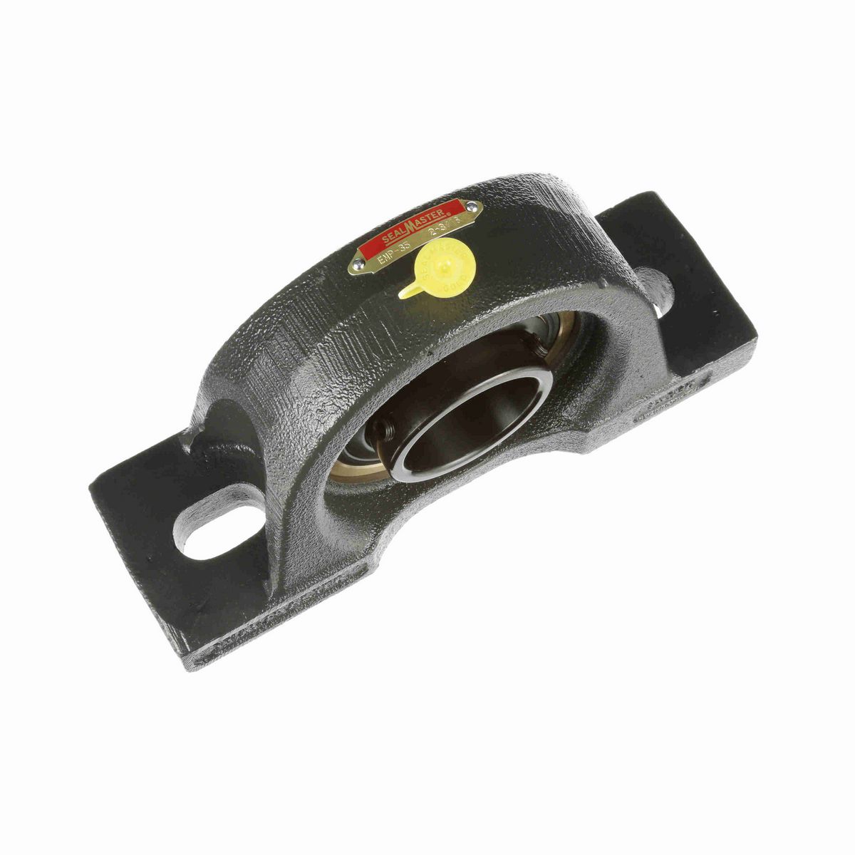 Sealmaster Mounted Cast Iron Two Bolt Pillow Block Ball Bearing - 52100 Bearing Steel, Black Oxided - Setscrew Lock - EMP-35