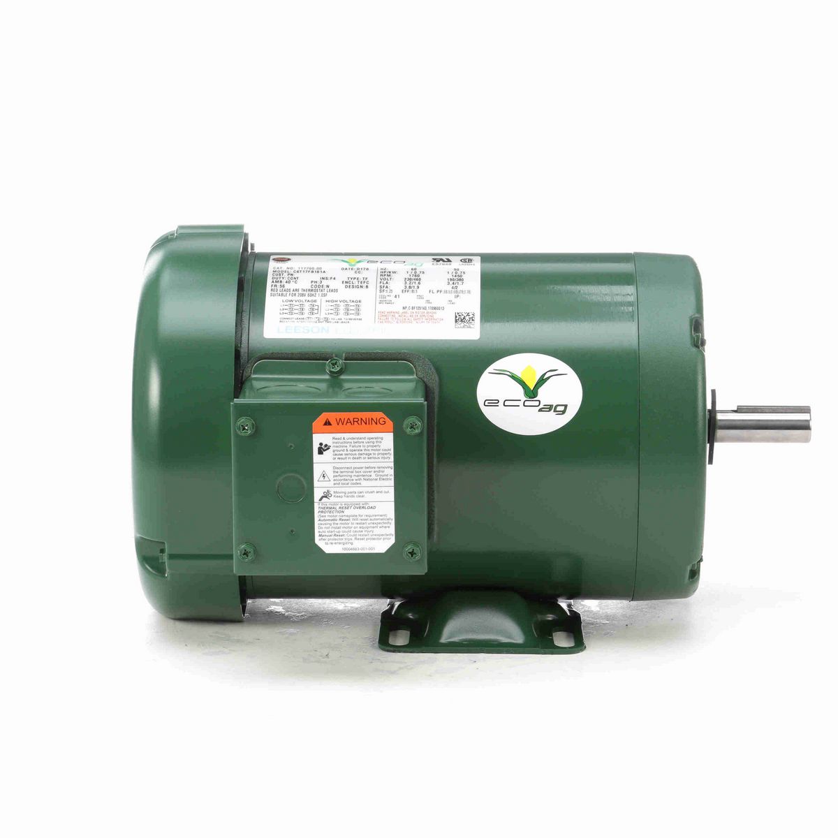 LEESON eco Ag® Agricultural Motor, 1 & 1 HP, 3 Ph, 60 & 50 Hz, 230/460 & 190/380 V, 1800 & 1500 RPM, 56 Frame, TEFC - 117760.00