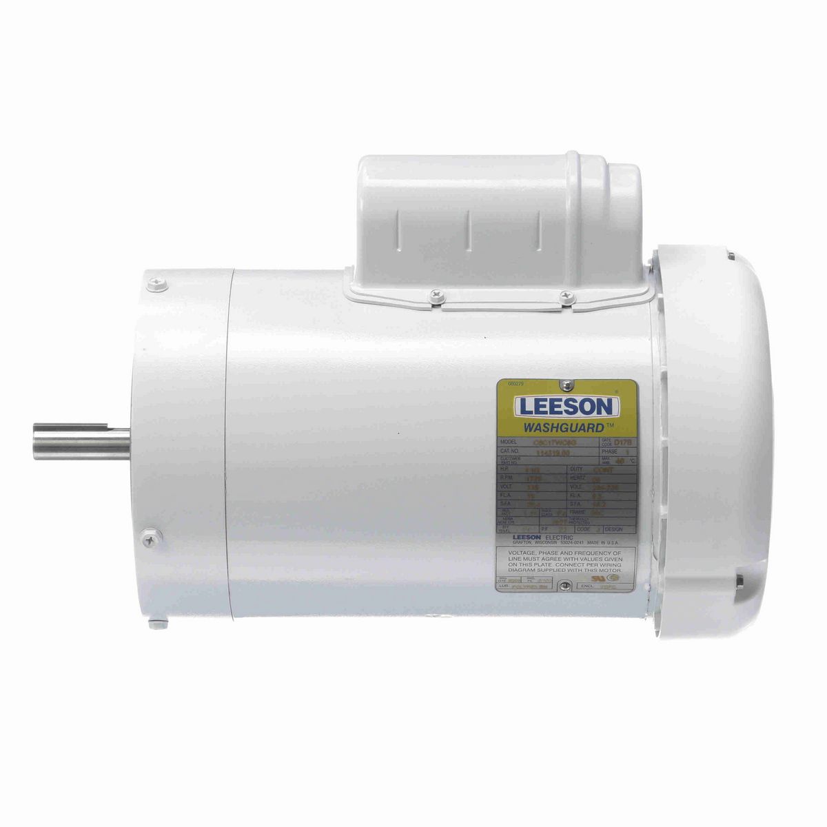LEESON White Duck™ General Purpose Motor, 1.50 HP, 1 Ph, 60 Hz, 115/230 V, 1800 RPM, 56C Frame, TEFC - 114319.00