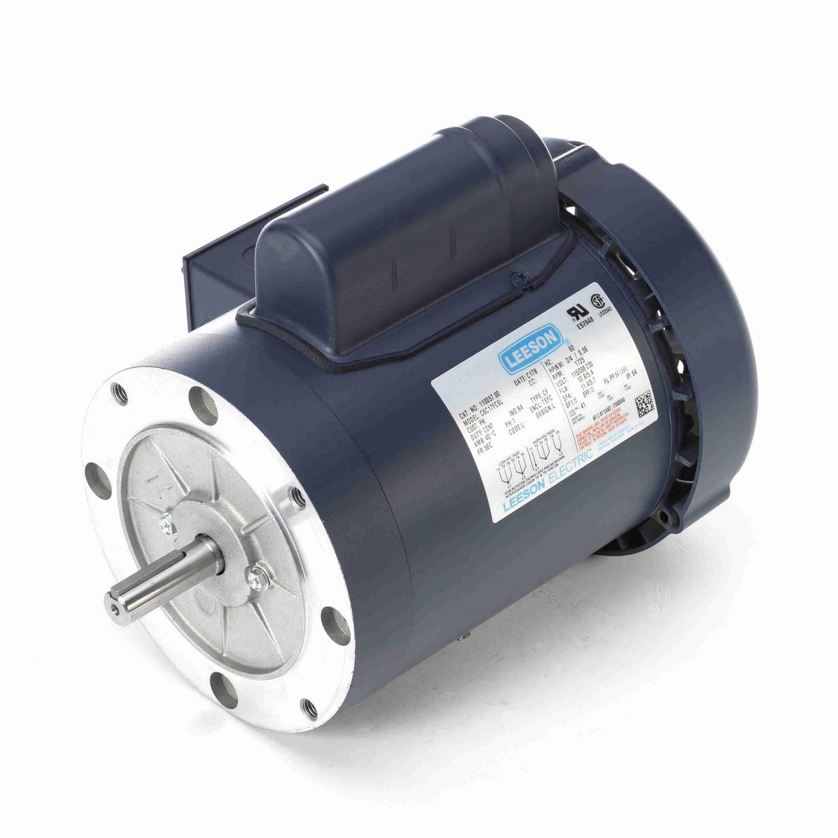 LEESON General Purpose Motor, 0.75 HP, 1 Ph, 60 Hz, 115/230 V, 1800 RPM, 56C Frame, TEFC - 110057.00