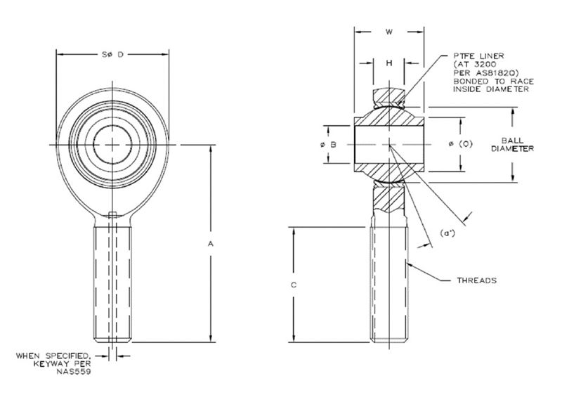 Aurora Bearing HXAM-ET-10 & HXAB-ET-10 High Misalignment Series Male Rod Ends - PTFE Lined - Self-Lubricating Timken HXAM-5ET-10