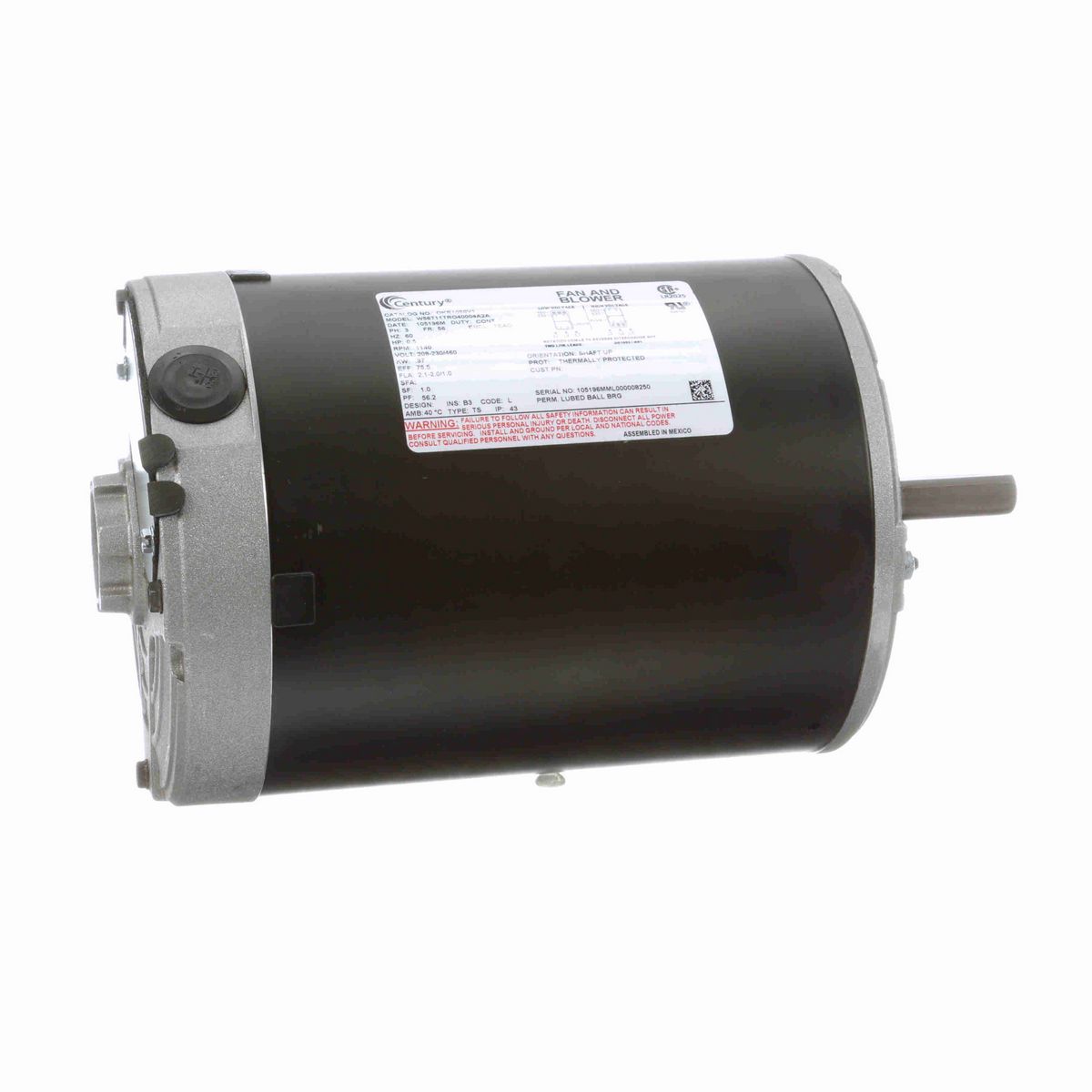 Century Condenser Fan Motor, 0.50 HP, 3 Ph, 60 Hz, 230/460 V, 1200 RPM, 56 Frame, TEAO - OKR1096V1