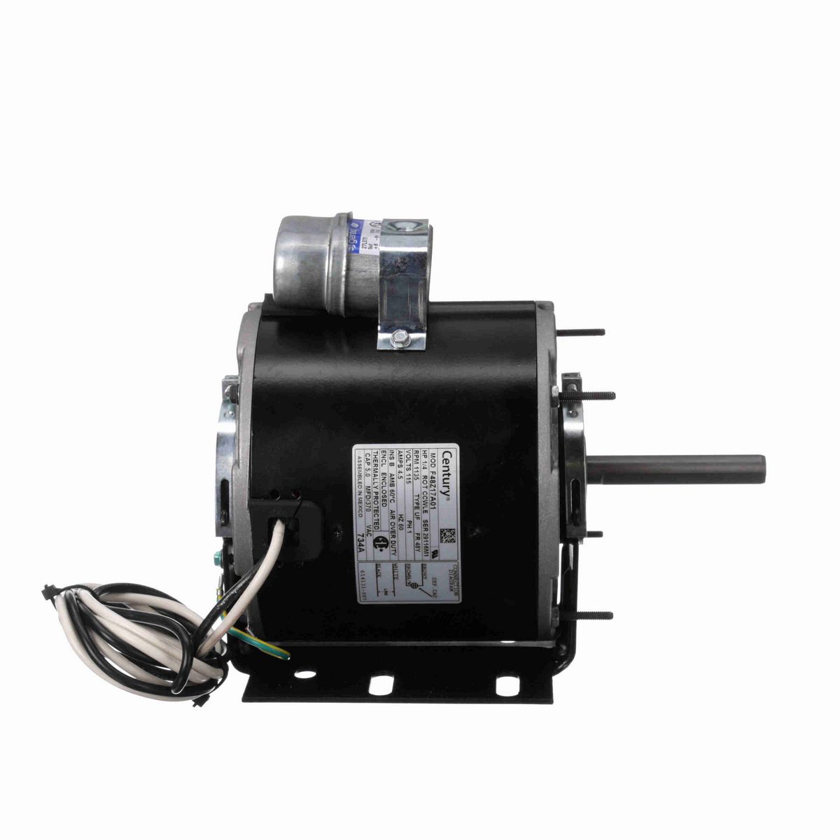 Century Unit Heater Motor, 1/4 HP, 1 Ph, 60 Hz, 115 V, 1135 RPM, 1 Speed, 48 Frame, TEAO - 734A