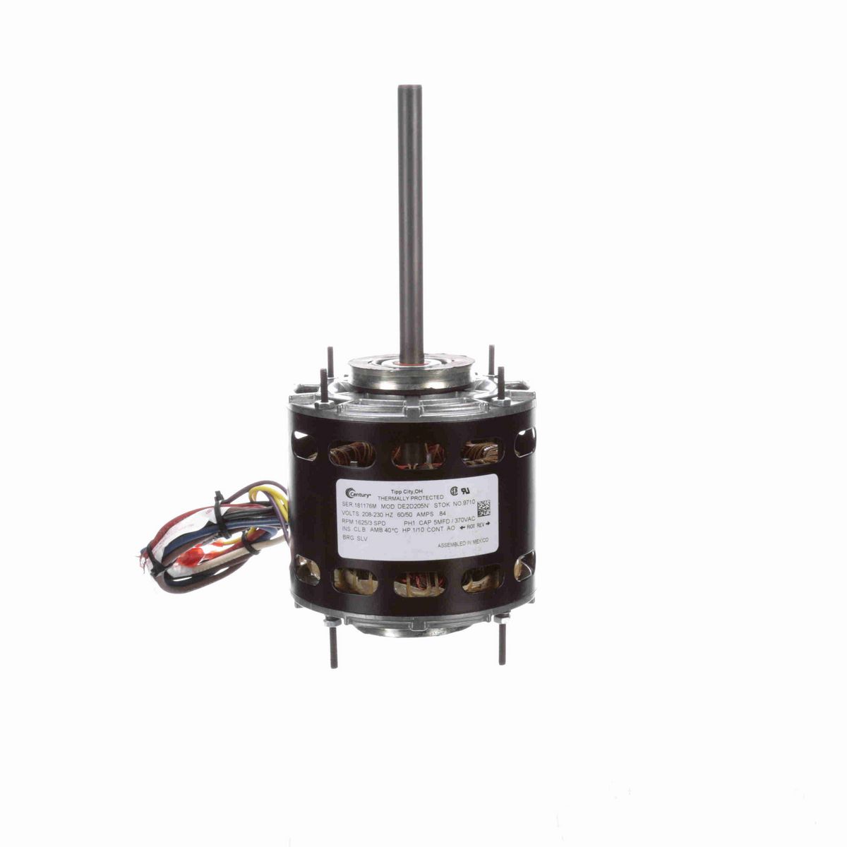 Century Fan Coil & Air Conditioner Motor, 1/10 HP, 1 Ph, 60/50 Hz, 208-230 V, 1625 RPM, 3 Speed, 42 Frame, OAO - 9710