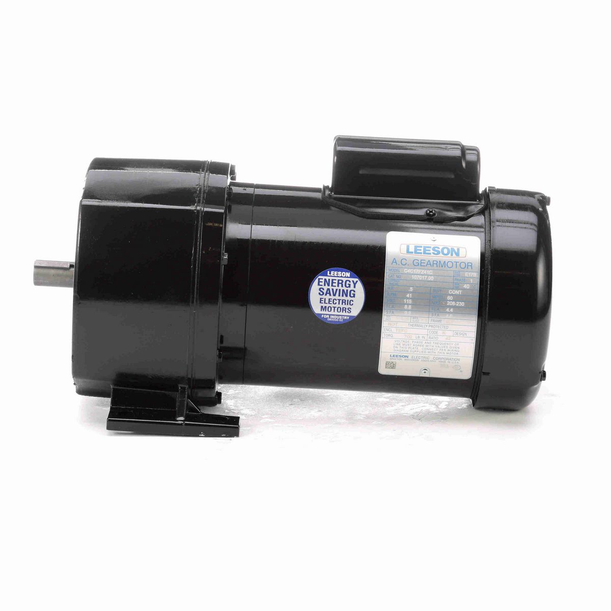 LEESON Parallel Shaft Gearmotor, 0.50 HP, 1 Ph, 60 Hz, 115/208-230 V, 41 RPM, 48Y Frame, TEFC - 107017.00