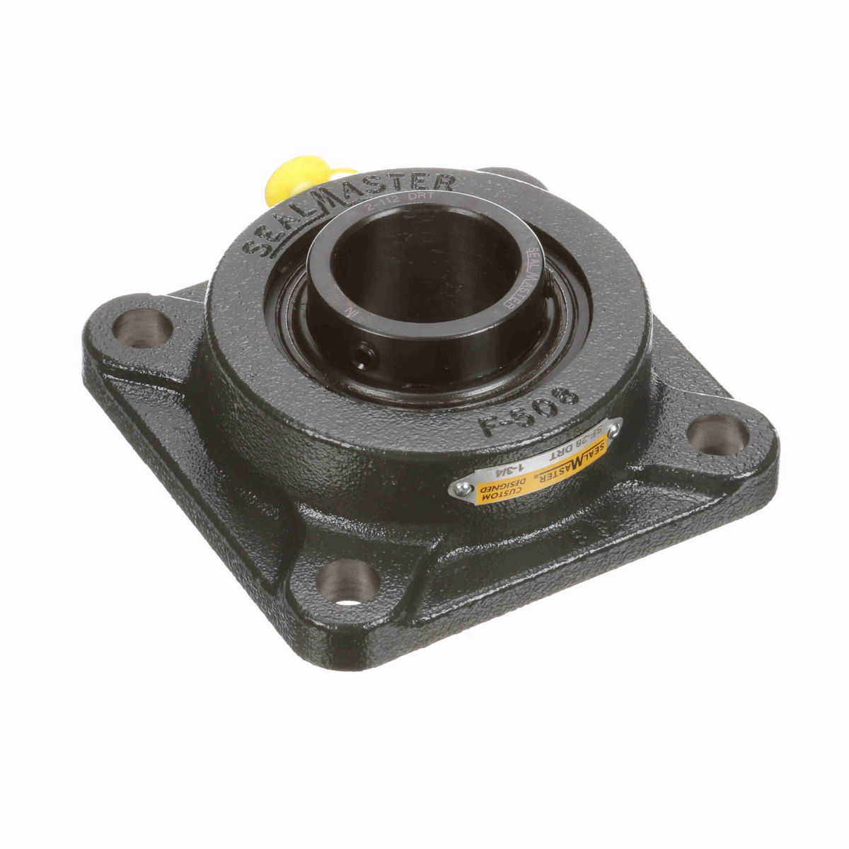 Sealmaster Mounted Cast Iron Four Bolt Flange Ball Bearing - 52100 Bearing Steel, Black Oxided - Setscrew Lock - High Contamination - SF-28 DRT